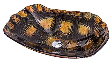 Lavabo Salle de Bain Salle de Bain lavabo trempé Verre Bassin évier Tortue Motif Peint à la Main Cascade Robinet lavabo lavabo lavabissement Lave-Mains Évier (Color : A)