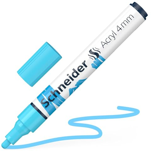 Schneider 120230 Paint-It Acrylstift (mit 4 mm Rundspitze, hochdeckende Acrylfarben für Holz, Leinwand, Stein uvm.) 1 Stück, pastell-blau