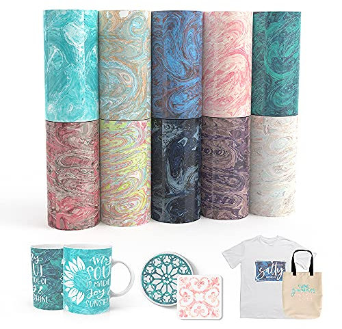 XINPOCUT infusible Transfer Ink Sheets 10pcs/Set, 4.5x12 - Watercolor Marble Sublimation Transfer Paper for Cricut Joy Mug Press, Transfer Ink Sheets for DIY T-Shirts Mug Tote Bags Works