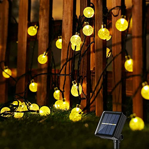 PhilzOps Guirlande Lumineuse Solaire, 13.8M 60 LED Blanc Chaud Cristal Guirlande Extérieur Mémoire 8 Modes Étanche LED Boules Lumière pour Décoration Intérieur Jardin Patio Balcon Mariage Fête Noël