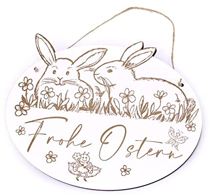 Ostern Schild Frohe Ostern - Osterhasen Türschild - 20 x 15 cm