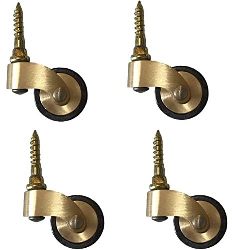 XJCXZJ Rueda de latón macizo, ruedas de estilo antiguo de 25 mm, ruedas giratorias de 360 °, ruedas de goma vintage para muebles, con tornillos, capacidad de carga de 150 kg, 4 unidades