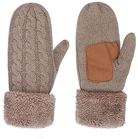 Winterhandschuhe Damen Mädchen Strick Fäustlinge Touchscreen Strickhandschuhe Plüschfutter Fausthandschuhe Winddicht Thermohandschuhe Einfarbig Damenhandschuhe Outdoor Radfahren Skifahren Handwärmer
