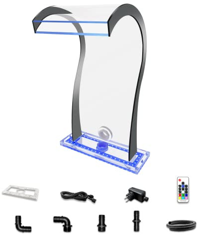 LONGRUN Spillo a cascata S Funtana per piscina acrilica con luce a colore Luce a LED, kit di cascate di laghetto esterno per piscina per la terrazza da giardino Koi decorazione di stagni -51cm