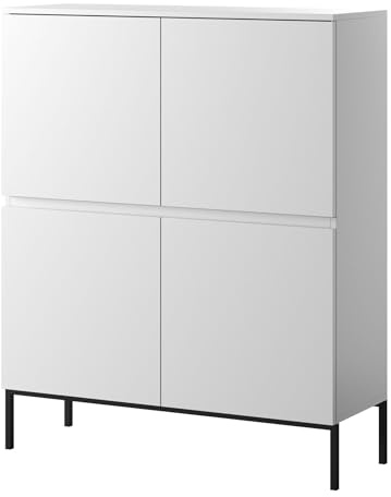 Selsey Commode Armoire 4 Tiroirs 100 x 122 cm sur Pieds Noirs Meuble De Rangement pour Chambre À Coucher Blanc Bemmi