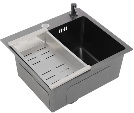 awolsrgiop Spülbecken Kit, 40x45cm Küchenspüle Einbauspüle Spülbecken mit Abflusskorb Eckig Spüle, Schwarz Küchenarmatur Edelstahl