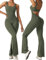 Vertvie Damen Jumpsuit Flared Eng Scrunch Butt Bodysuit Lang Yoga Ärmellos Overall Sport Rückenfrei Einteiler Bootcut Onepiece Ganzkörperanzug Sexy Playsuits Gym Workout Bodycon,Armeegrün,M