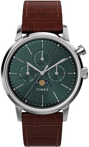 Timex Marlin Herren-Armbanduhr, 40 mm, braunes zweiteiliges Lederarmband mit Schnellverschluss, grünes Zifferblatt, Edelstahlgehäuse TW2W51000