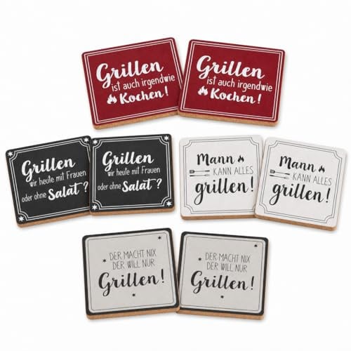 MIJOMA 8er Set Korkuntersetzer mit Farbenfrohen Motiven - rutschfest, hitzebeständig, für Tischschutz, 9,5x9,5 cm, Dekoratives Design für Jedes Zuhause (BBQ Grillen Mix)