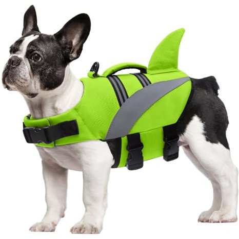 Oslueidy Giubbotto di Salvataggio del Cane Alta Flotation Shark Dog Salvagente Galleggia Cappotto Riflettente Pet Gilet di sicurezza Costumi da bagno Dog Life Vest (Verde, XS)