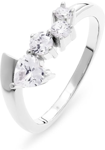 JETTE Damen-Damenring 925er Silber, recycelt 4 Zirkonia 63, Silber 32027885