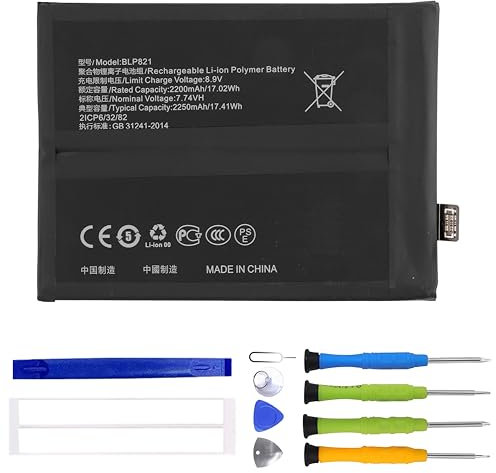 ERYNK One-pl-US 9 1+ 9 Ersatz Akku, BLP821 Akku Für One-p-LUS 9 1+ 9 LE2113, LE2111, LE2110, LE2117, LE2115 Ersatzbatterie with Werkzeugsatz