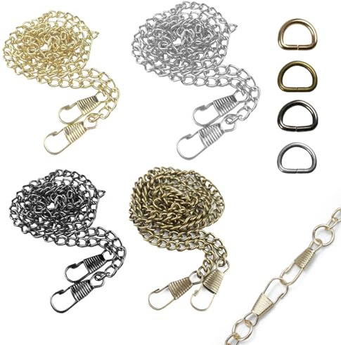 suaywo Set med 8 guldfärgade väskkedjor, kedjor tillgängliga i 4 färger | 60 cm silverfärgad väskkedja med 16 D-ringar, stabiliserar axelväskor och crossbody-väskor