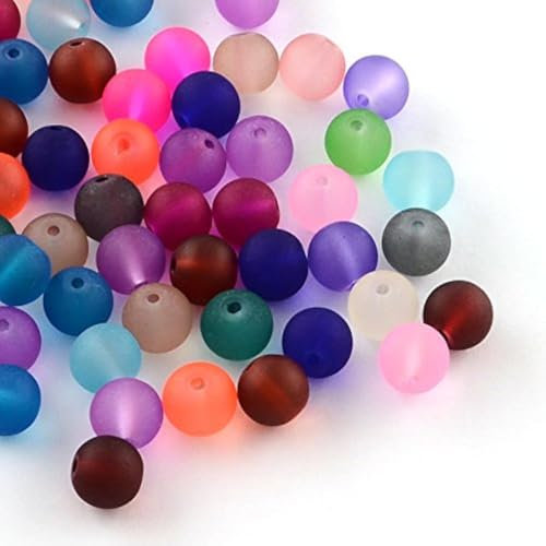 R73 - Lote de 100 cuentas redondas de cristal esmerilado, 6 mm, multicolor