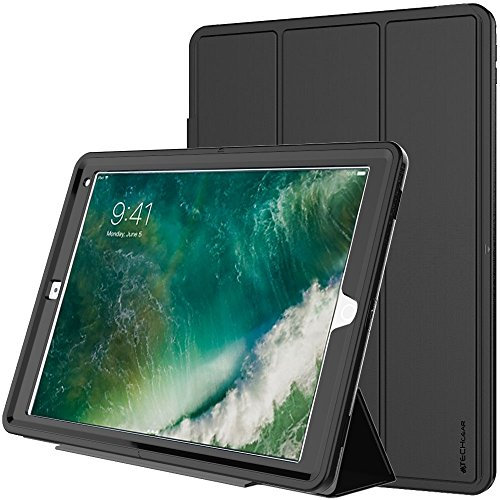 TECHGEAR D-Fence Funda Compatible con Apple iPad Pro 12.9 (2017/2015) - Funda Protectora Delgada Resistente al Impacto - Niños Escuelas Constructores Trabajadores (Negro)