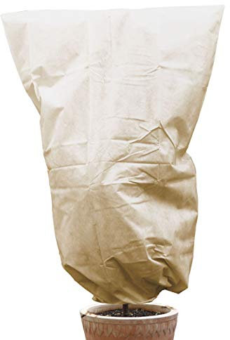 AFP Winterschutz Vlieshaube beige, 120 x 180cm, 50g/qm - XL-Kübelpflanzensack Gartenvlies atmungsaktiv für Olivenbäume, Palmen/Frostschutz Pflanzen/Kordel / 2 Jutesäckchen gratis