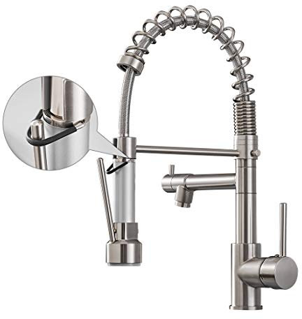 AIMADI Küchenarmatur mit herausziehbarem Sprühkopf, kommerzieller Einhandgriff, hoher Bogen, Edelstahl, gebürstetes Nickel, Küchenspüle, Wasserhahn