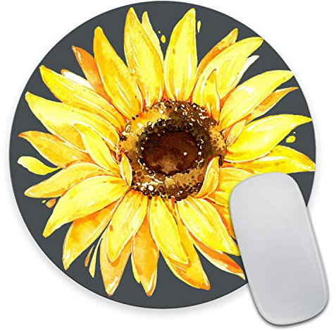 Wasach Sunflower Mouse pad Mousepad Watercolor Floral Desk Decor Mouse Pads Round Mouse pad Sunflower