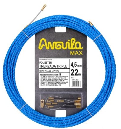Anguila Max | Guía Pasacables | Especial Curvas | Terminales Mixtos | Poliéster Triple Trenzado | Color Azul | Diámetro 4,5mm | 22 metros