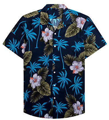 siliteelon Hawaiian Shirts for Men Casual Dark Blue Men's Short Sleeve Regular Fit Beach Shirt Tropical Shirts,2XL