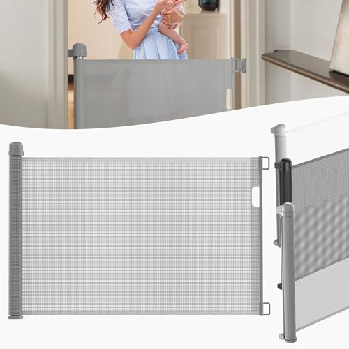LZQ Türschutzgitter Treppenschutzgitter Roll für Babys und Haustiere,Baby Absperrgitter,0-180cm, 87 cm Hoch,Geeignet für Treppen/Türen/Innen & Außen, Grau