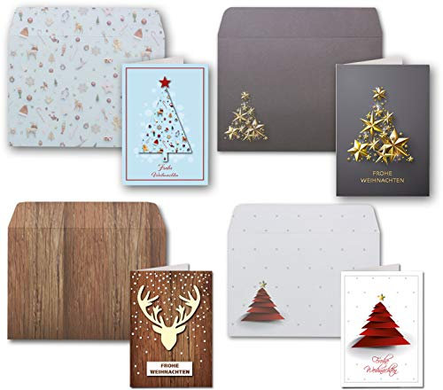 Weihnachtskarten - 100er Set mit Umschlägen- DIN A6/C6 - Klappkarten für Weihnachtsgrüße - 100 Stück - Frohe Weihnachten