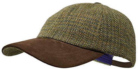Borges & Scott Die Sligo - Baseball Cap - 100% Wolle - Irish Tweed - Schirm aus Nubuk Leder - Land Grün