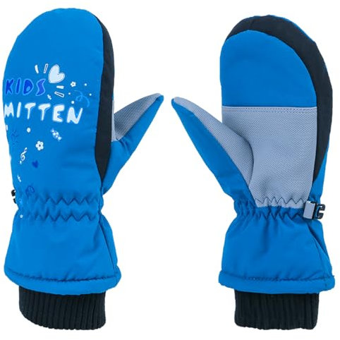 Azarxis Kinder Skihandschuhe Fausthandschuhe Reißfeste und Winddichte Handschuhe Fäustlinge Winterhandschuhe für Jungen und Mädchen (Blau, XS (5-7 Jahre alt))