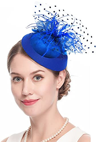 Cizoe 20er 30er 50er Vintage Kopfbedeckung Kostüm Hüte Fascinator Hüte für Frauen Pillbox Hut Bowler Hochzeit Party Hut Tee Hut, X-blue, Einheitsgröße