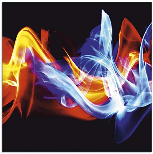ARTland Wanddeko Glasbilder Wandbild Glas Bild einteilig 50x50 cm Quadratisch Abstrakte Kunst Feuer EIS Modern Abstrakt Welle Orange Blau U1TC