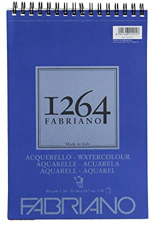 Honsell 19100649 - Fabriano Watercolour Zeichenblock mit Spiralbindung 1264, 300 g/qm, DIN A4, 30 Blatt naturweißes, satiniertes Papier mit mittlerer Körnung, säurefrei, für alle Trockentechniken