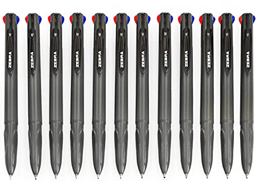 Zebra Z-Grip Elegance 4-in-1 Druckkugelschreiber, 1,0 mm, grauer Schaft, Schwarz, Blau, Rot, Grün, 12 Stück