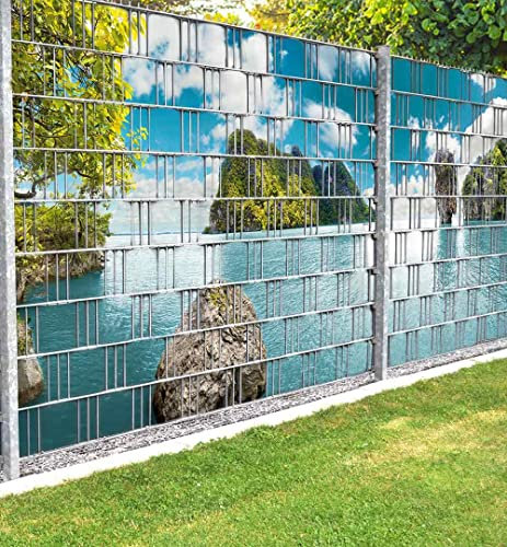 MyMaxxi Infinity Zaunsichtschutz | Strand 05 Teil1 Motiv 9 Streifen | Sichtschutzstreifen für Doppelstabmattenzaun | Windschutz Sonnenschutz Blickdicht | Sichtschutz Garten | Sichtschutz