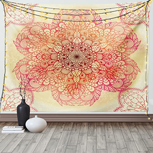 ABAKUHAUS Red Mandala Wandteppich und Tagesdecke, Blüten-Blumen aus Weiches Mikrofaser Stoff Waschbar ohne Verblassen Digitaldruck, 230 x 140 cm, Gelb Pink
