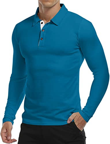 KUYIGO Shirt Men's Long Sleeve Plain Slim Fit Casual T-Shirts M Deep Teal