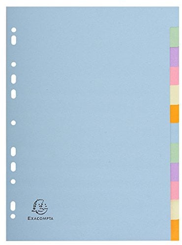Exacompta 1612E Pastell-Register Forever 10er Pack für DIN A4 aus Recyclingkarton 12-teilig volle Höhe 22 x 29,7 cm vollfarbig 2 x 6 Farben Blauer Engel Pastellcolor Aquarel Trennblätter Trennstreifen
