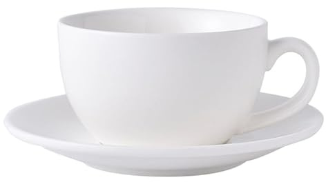 NUOBESTY White Ceramic Cup and Saucer Set Tea Cup Set for Coffee Drinking Mugs with Flat Base for Home Office Shop Restaurant Hotel Afternoon Tea