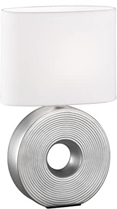 Fischer & Honsel | Tischleuchte, Eye | silberfarben matt| Stoffschirm| weiß| L: 23,00 cm, B: 13,00 cm, H: 38,00 cm,| mit Schnurschalter| 1x E14 max. 40 Watt | 50420