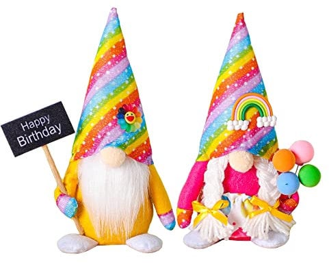 2 Pack Birthday Gnomes Swedish Tomte Gnome Decor Birthday Gifts Handmade Scandinavian Garden Gnomes Valentines Day Tiered Tray Decorations(Birthday Gnome A)