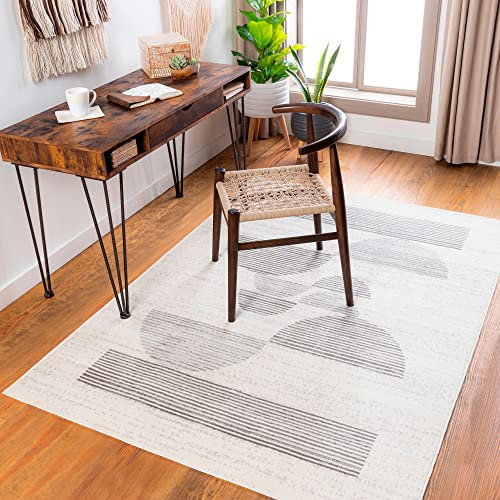 Livabliss Laredo Wohnzimmer Teppich modern – Abstrakt Design in Marmor Optik für Wohnzimmer 200x275 cm, Esszimmer, Schlafzimmer - Marmor Teppich groß, weicher Teppich Kurzflor in Elfenbein, Hellgrau