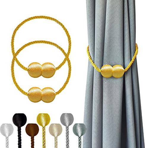 Hion Magnetische Vorhang Raffhalter Golden 2 Stück, Vorhang Raffhalter Schnallen Holdbacks Halter Haken Clip für Zuhause Schlafzimmer Büro Dekorativer Vorhang