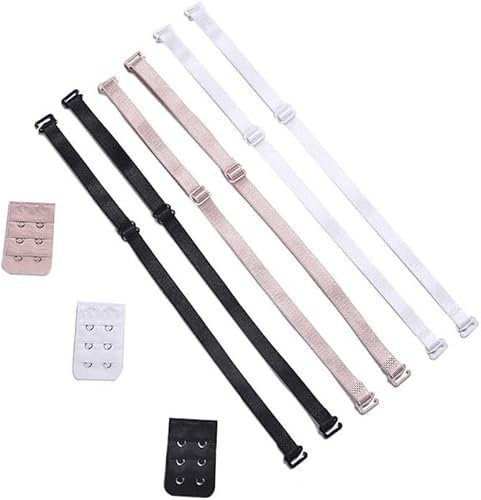 LEDSHLIU 6 pezzi di cinghie regolabili per reggiseno da donna, 3 pezzi di larghezza 10 mm da donna 2 ganci 3 file estensori per reggiseno elastici morbidi e confortevoli (carne bianca nera)