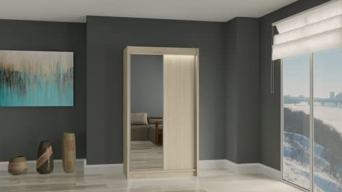 ALTDECOR Kleiderschrank mit Spiegel und Schiebetüren, kugelgelagerte Führungsschienen und Aluminium-Leisten - Parti - 120 cm Braun