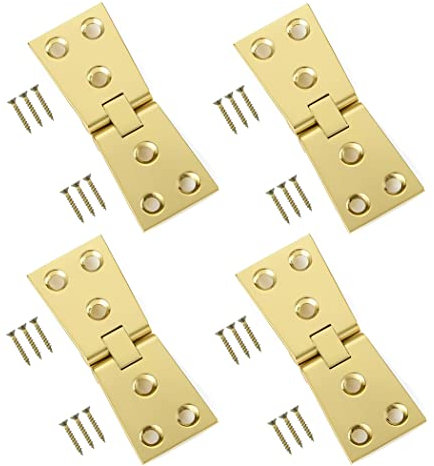 TERF® Heavy Duty Polished Brass Counter Flap Hinges 100mm X 32mm (4'' X 1 1/4'') Counterflap Hinge use for Pub Bar Shop Counter Flap Hatch Open Up Fittings including Fixing Screw - Pack of 4