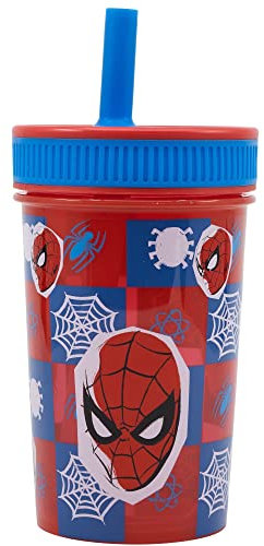 Stor GOBELET RÉUTILISABLE POUR ENFANTS AVEC PAILLE EN SILICONE 465ML | SPIDERMAN MIDNIGHT FLYER