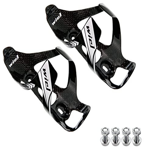 Wiel Full Carbon Fiber Bike Water Bottle Holder Cage Light Drink for MTB Road Bike Cycling (2Pcs Black Silver 3K Glossy)