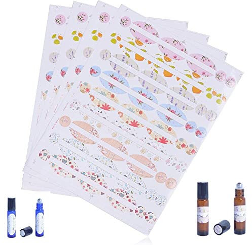 Essential Oil Bottle Labels Stickers 4 Sheets Multiple Perfume Bottle Cap Stickers Writable Roller Bottle Label