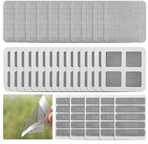 BBXWANG 30 PCS Window Screen Repair Kit, Strong Adhesive Window Screen Mesh Repair Tape, 3 Different Sizes Screen Repair Kit for Screen Patch, Covering Holes Tears (Grey)