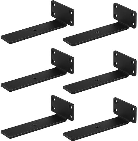 LALAGO 6pcs Staffe per Mensole Versione più Spessa 0.5cm, Carica 68 kg Staffe per Mensole Pesanti, L Mensole in Metallo Invisibili, Nera Reggimensola con Viti