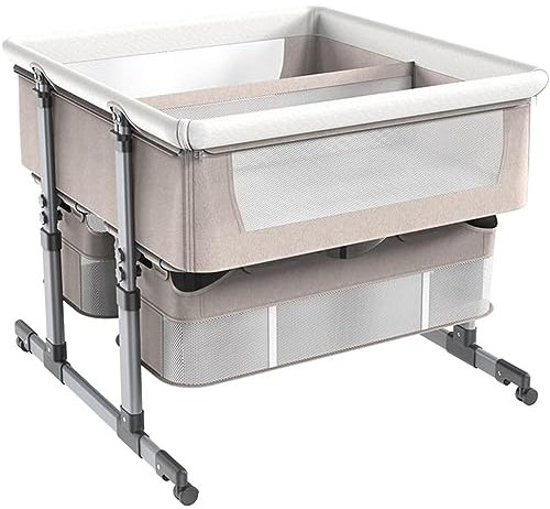 NELLN Cama para bebé Gemela, Cuna al Lado del bebé, Cuna con Cesta de Almacenamiento, Cuna portátil para bebé, mesita de Noche antiemesis Ajustable en 6 Alturas T para bebés de 1 a 36 Meses A